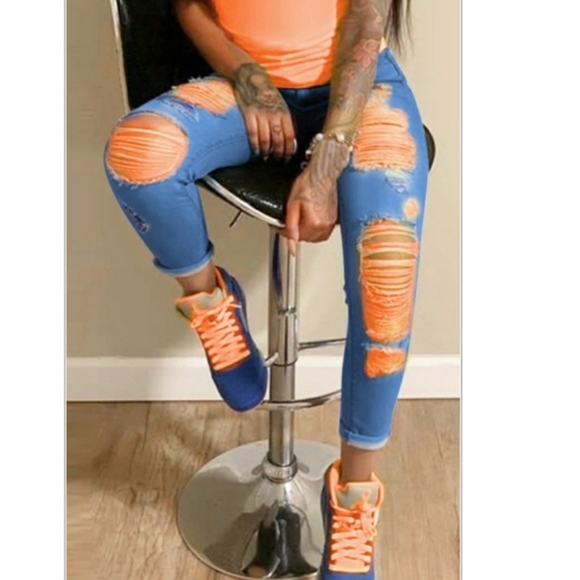 Lovely Casual color block‎ distressed jeans - Picture 1 of 5
